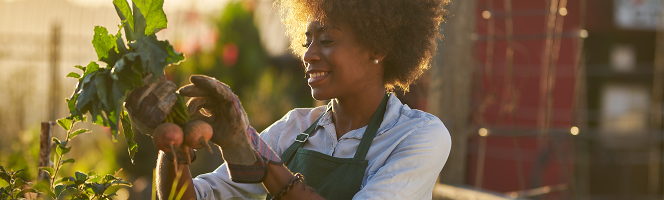 Happy women gardening