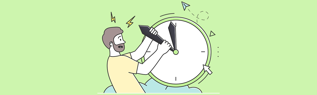 man wrestling with a clock