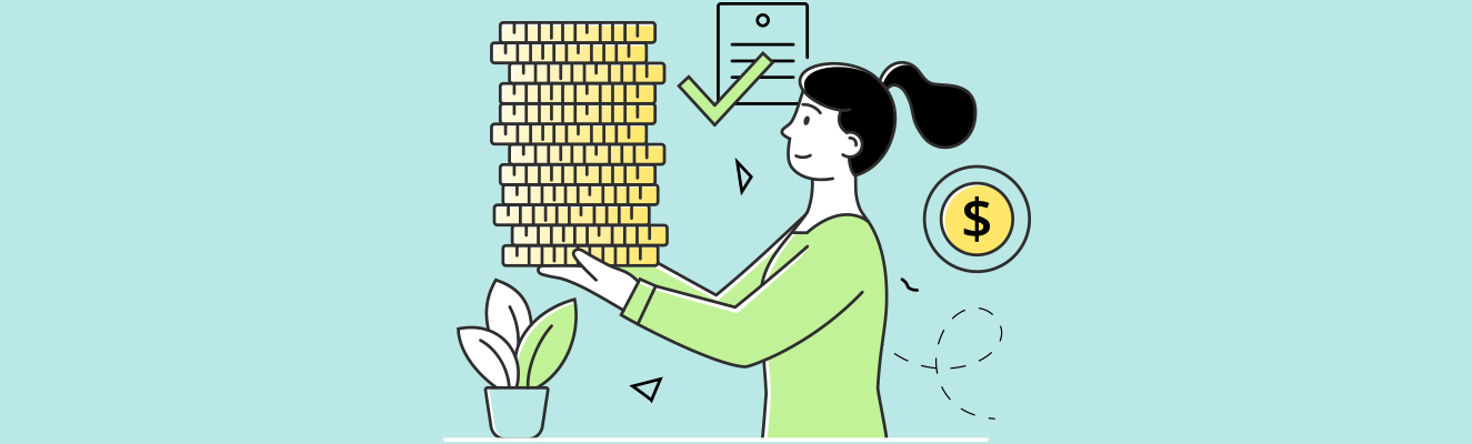 drawing of lady holding money