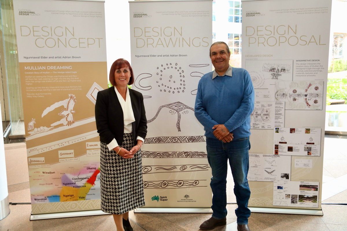 Spirit Super CEO Leeanne Turner and Ngunnawal Elder and artist Adrian Brown